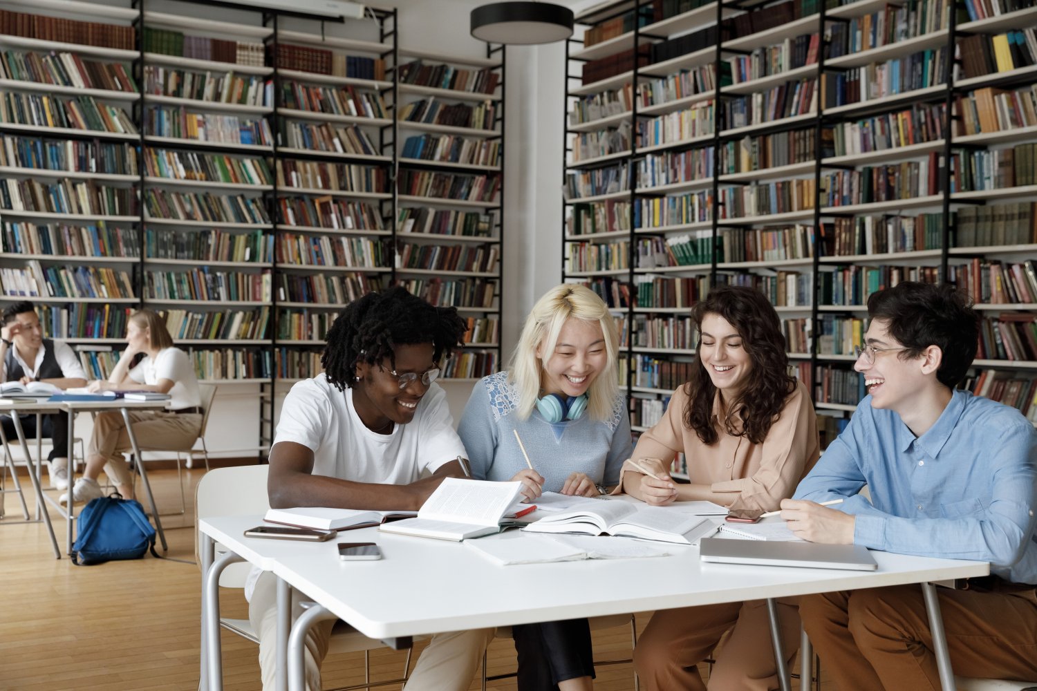 Students studying in library