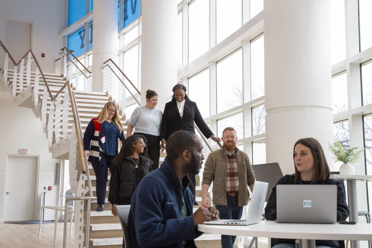 walking down the steps